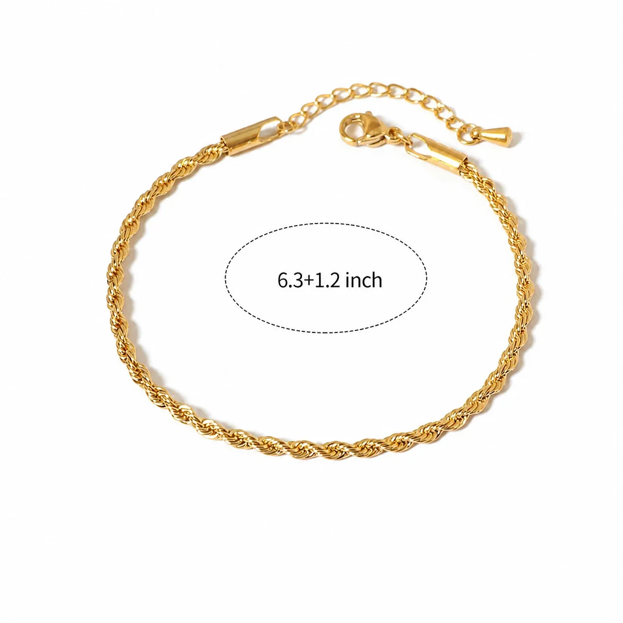Polished Stainless Steel Gold PVD Rope Chain Bracelet - Gold Rope