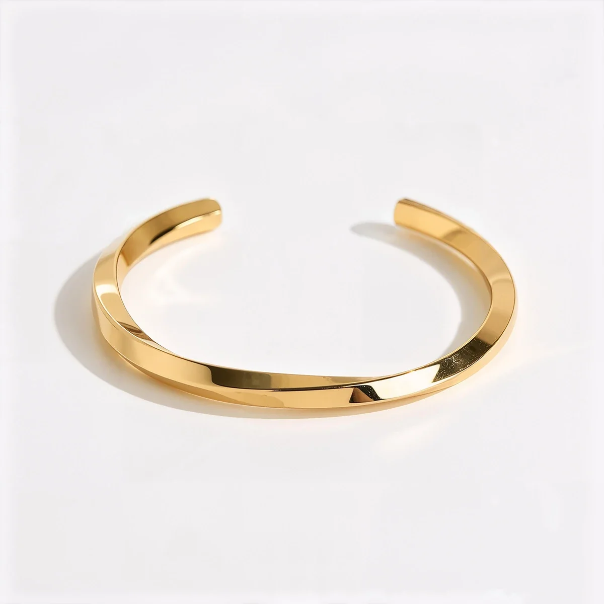 Open Cuff Bangle with Faceted Flat Band, Stainless Steel