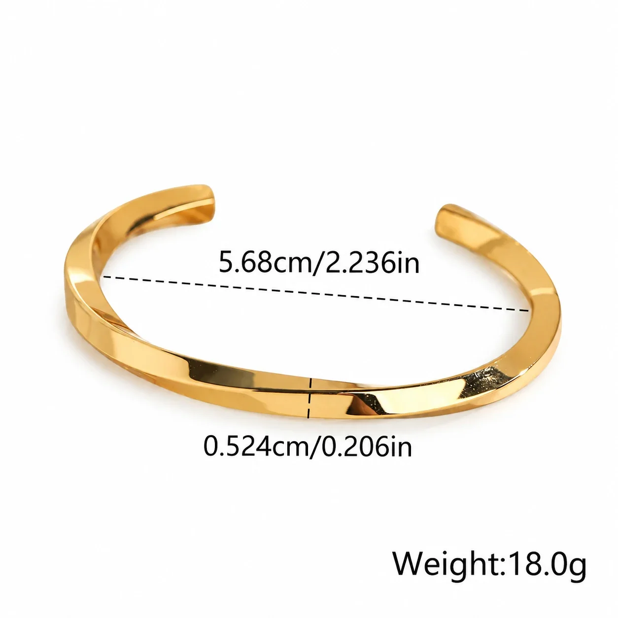 Open Cuff Bangle with Faceted Flat Band, Stainless Steel - Gold