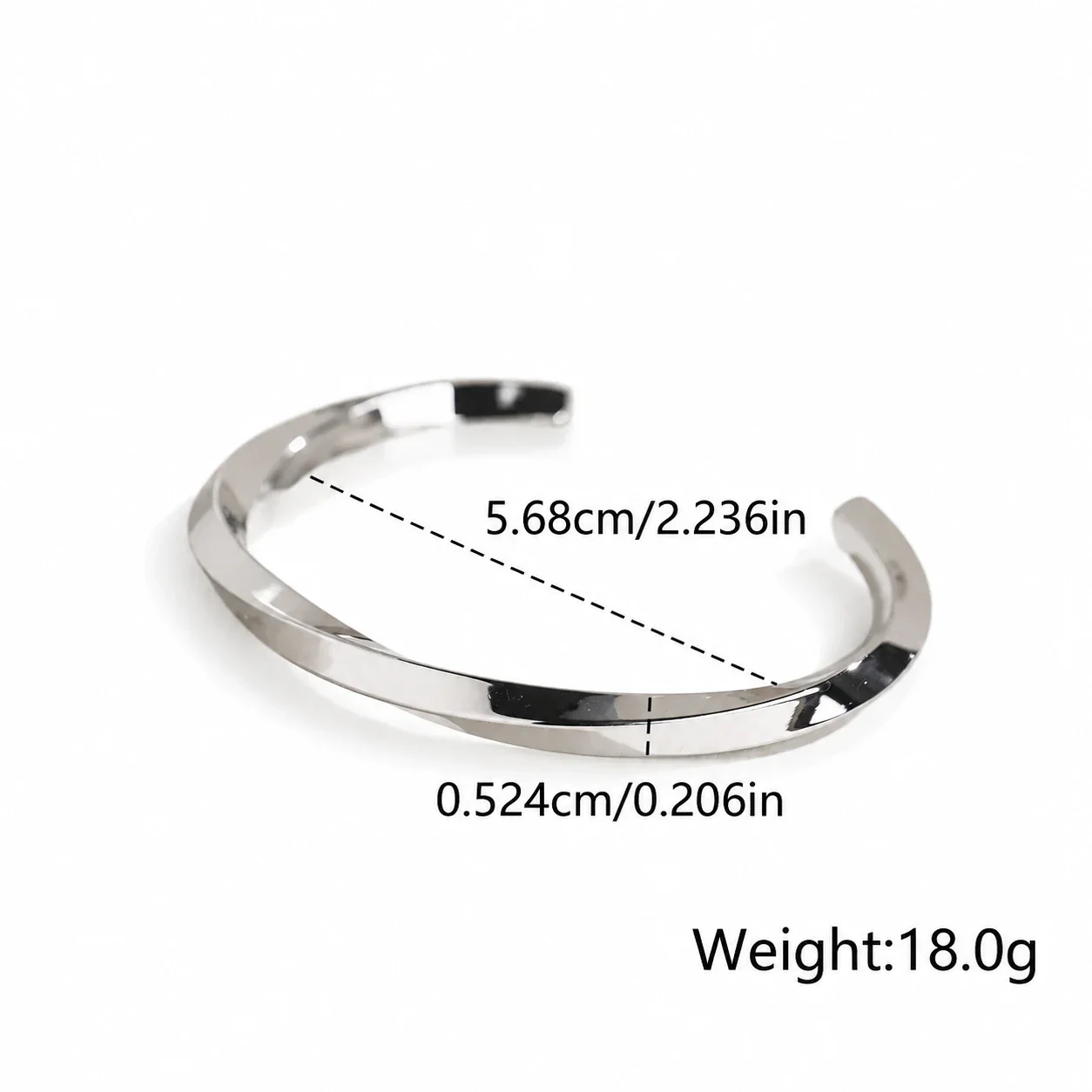 Open Cuff Bangle with Faceted Flat Band, Stainless Steel - Silver