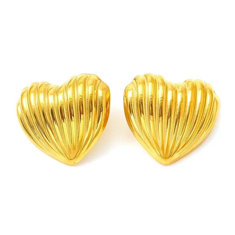 Sculptural Gold-Plated Ribbed Heart Stud Earrings