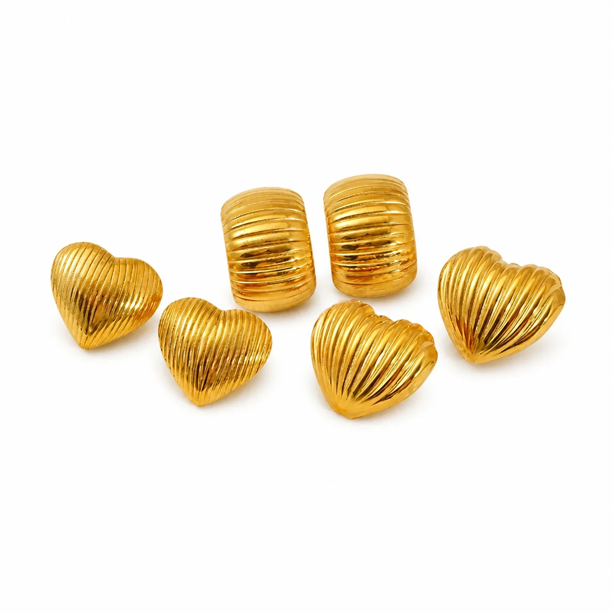 Sculptural Gold-Plated Ribbed Heart Stud Earrings