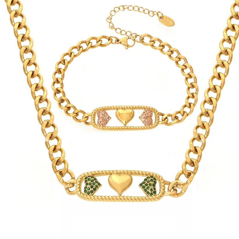 Bold 316 Gold PVD Motif Chain Jewelry Set
