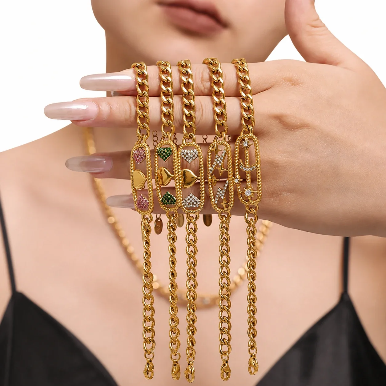 Bold 316 Gold PVD Motif Chain Jewelry Set