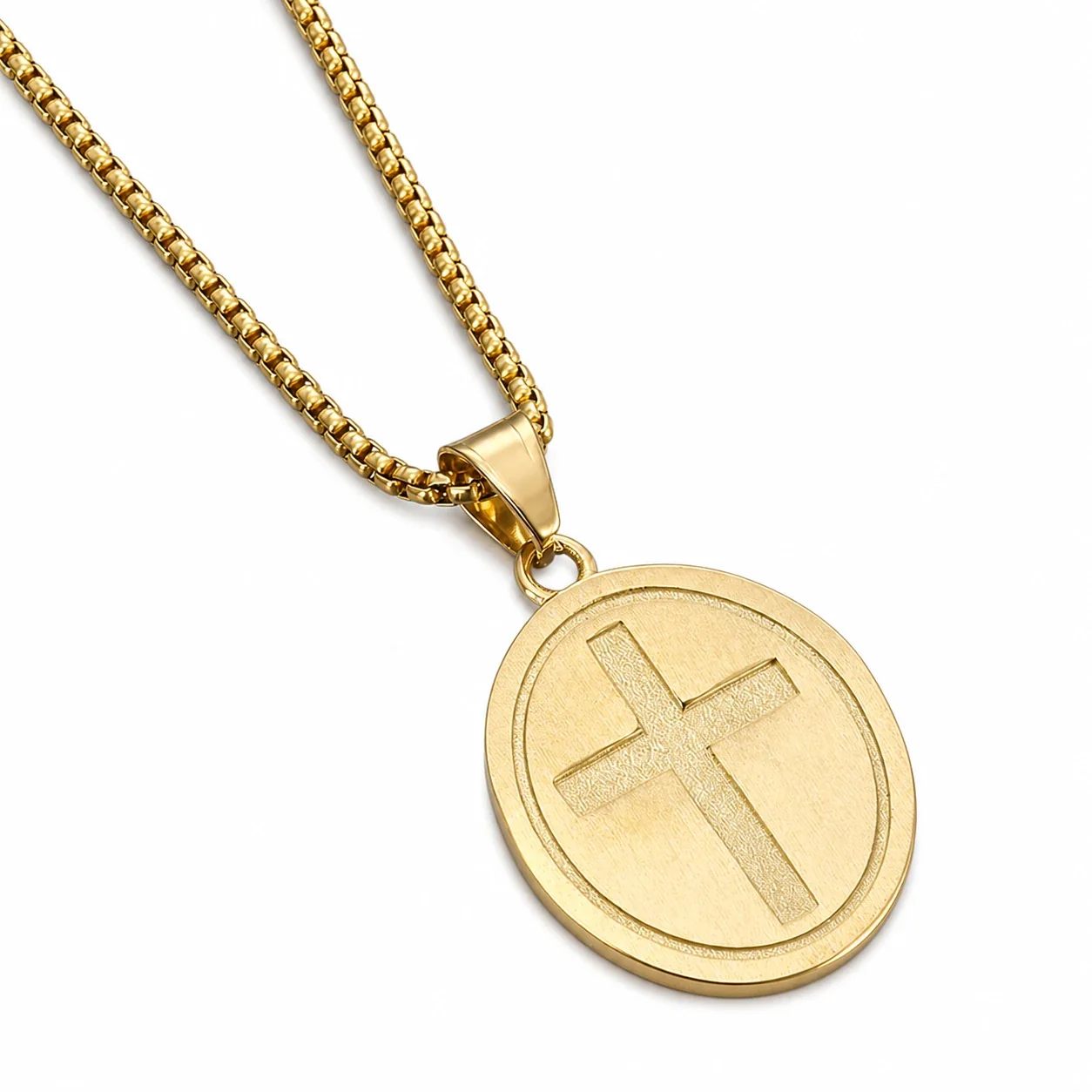 Saint Christopher Medal Gold-Plated Oval Cross Necklace