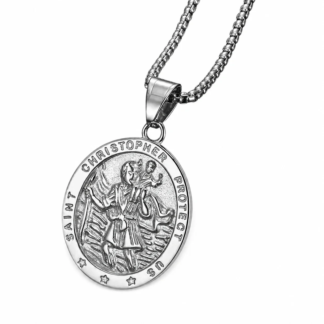 Saint Christopher Medal Gold-Plated Oval Cross Necklace