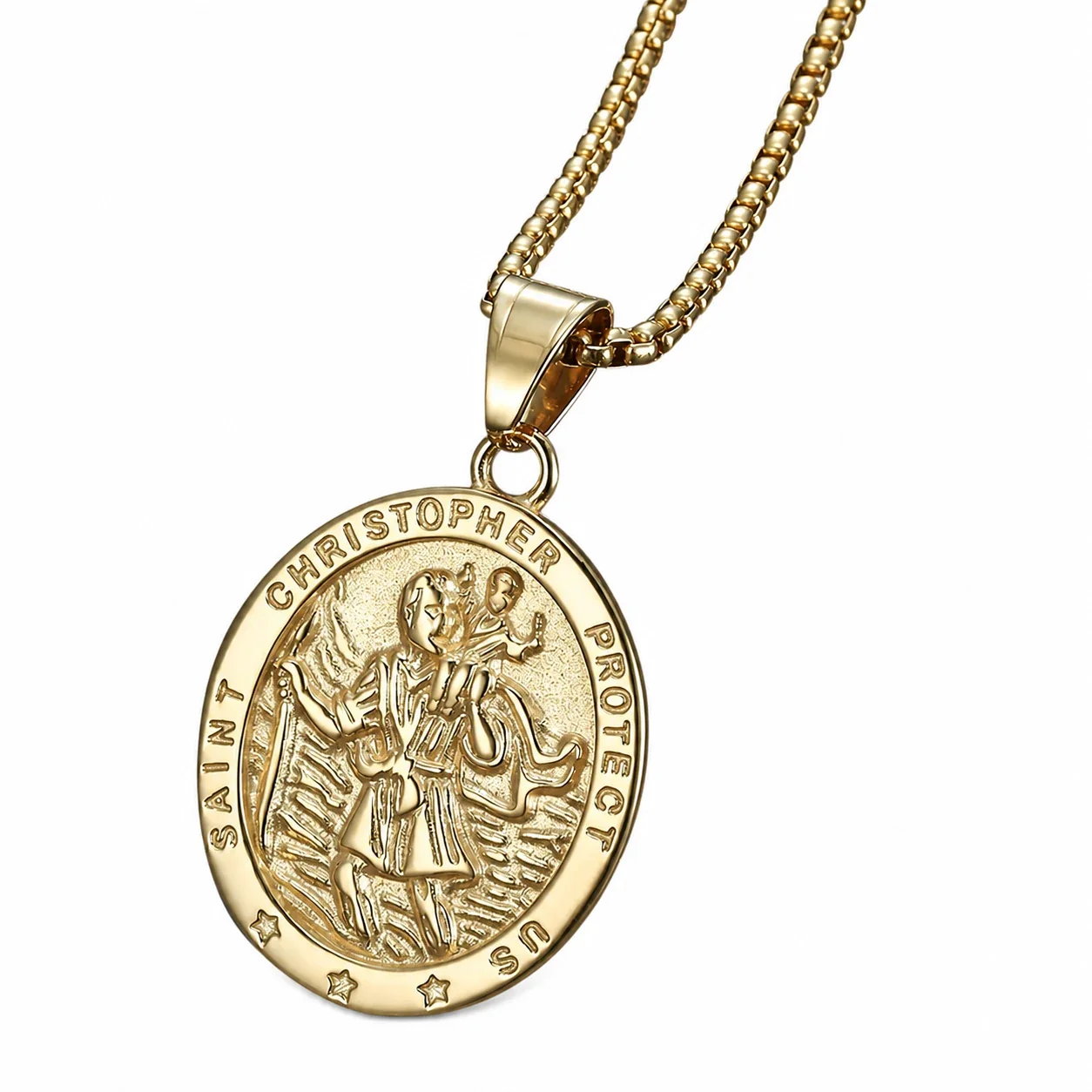 Saint Christopher Medal Gold-Plated Oval Cross Necklace