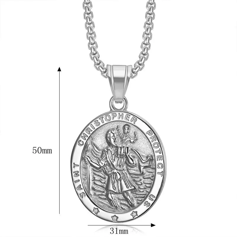 Saint Christopher Medal Gold-Plated Oval Cross Necklace