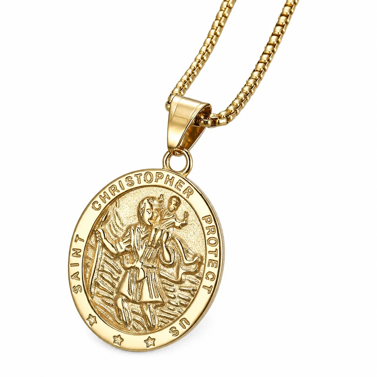 Saint Christopher Medal Gold-Plated Oval Cross Necklace - Gold Only