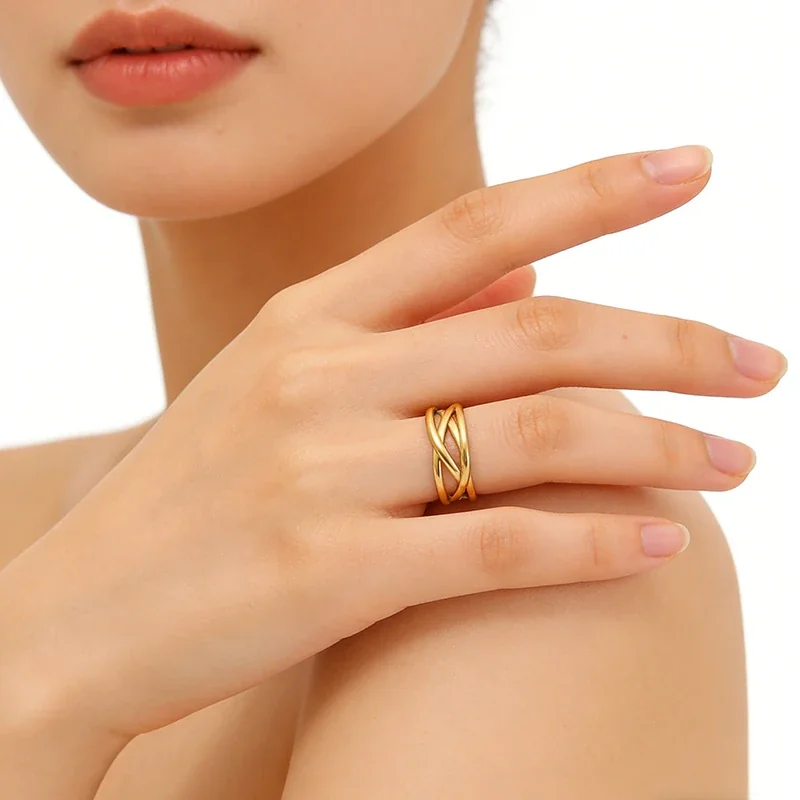 Fluid 316 Stainless Steel Interlaced Multi-Band Ring