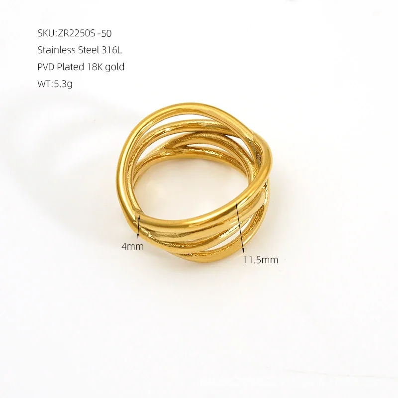 Fluid 316 Stainless Steel Interlaced Multi-Band Ring - Gold