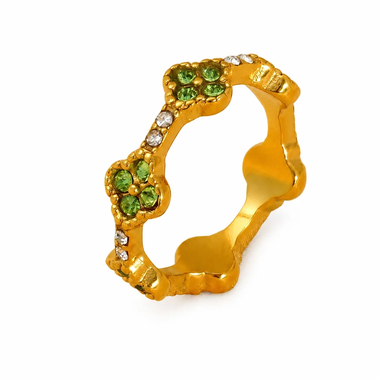 Ornate 18K Gold-Plated Scalloped Clover CZ Ring