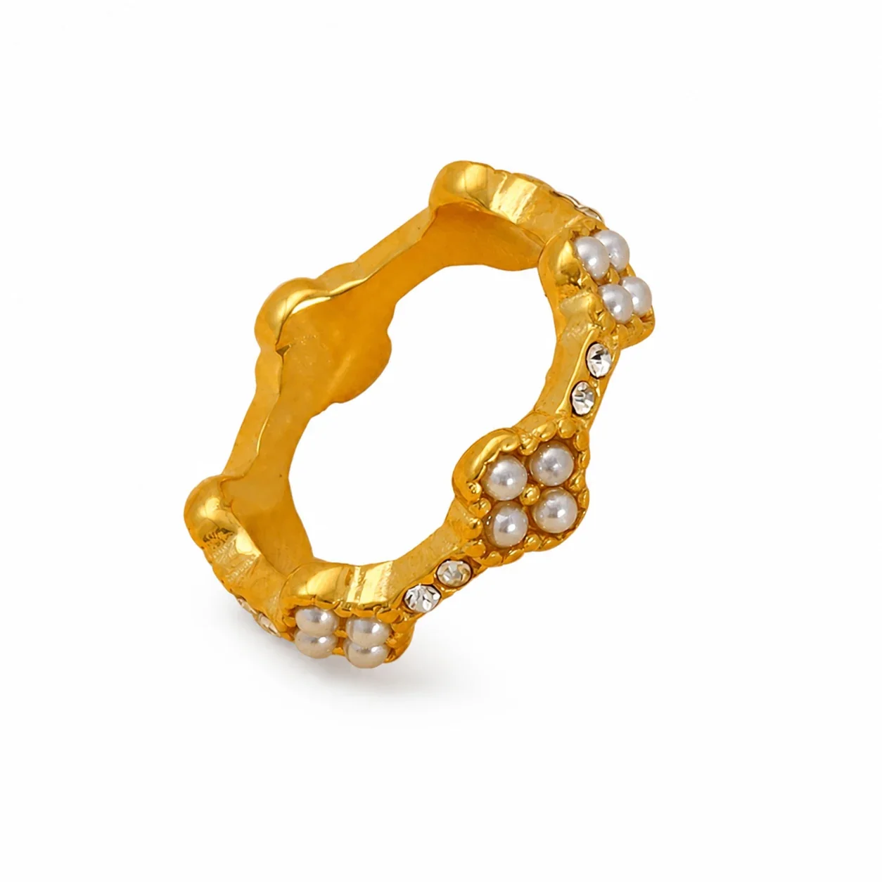 Ornate 18K Gold-Plated Scalloped Clover CZ Ring