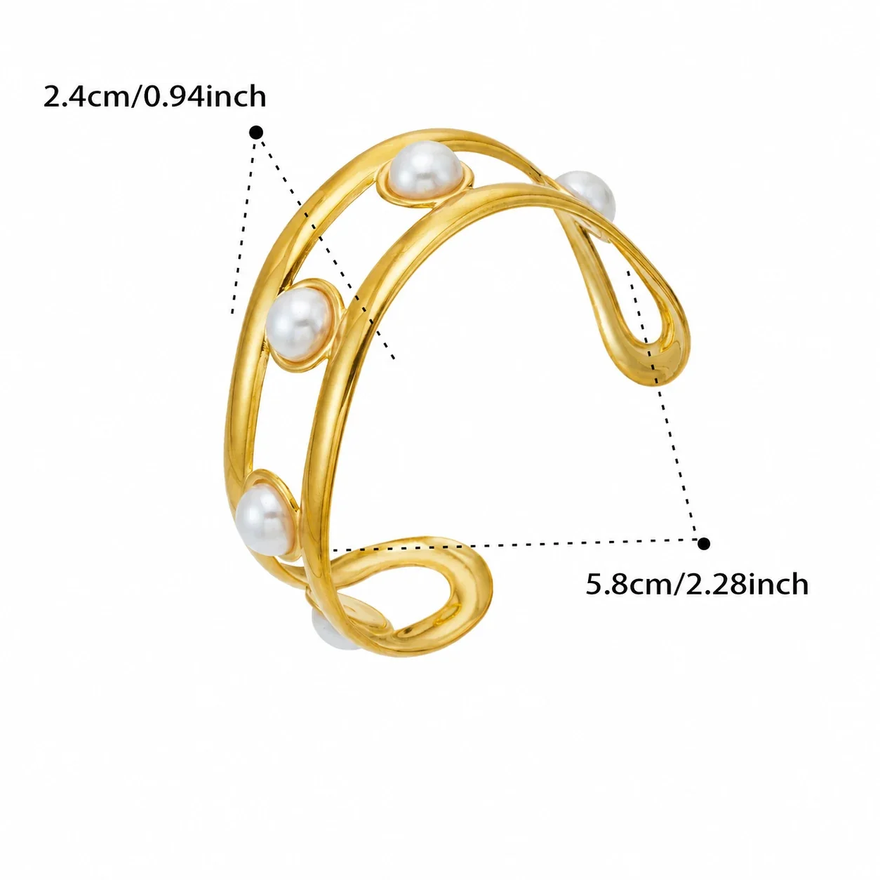 Open-Front 18K Gold-Plated 316 Pearl-Effect Cuff - Gold