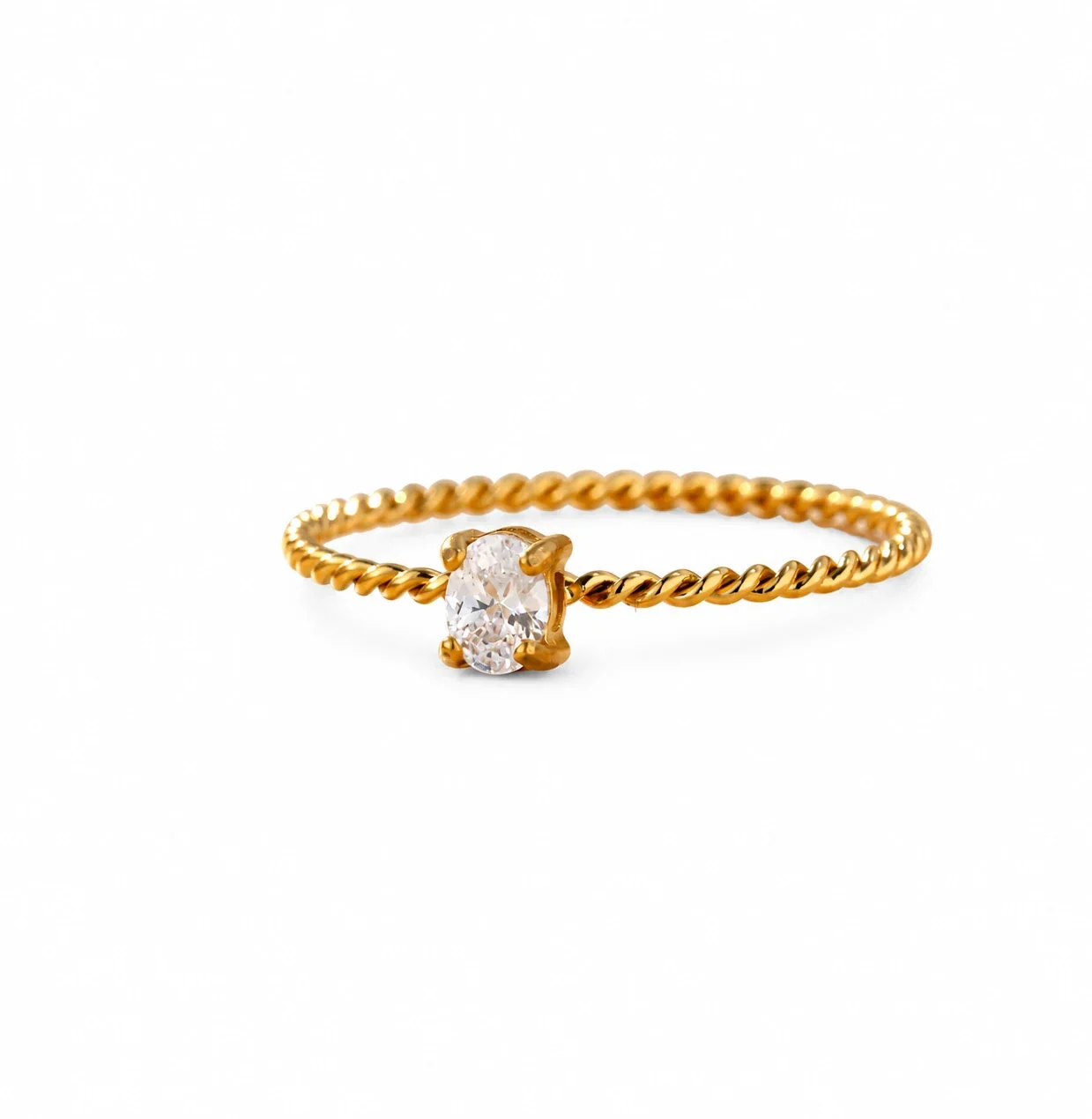 Ring Twisted Band 3 mm Round CZ Gold-Plated Stainless Steel