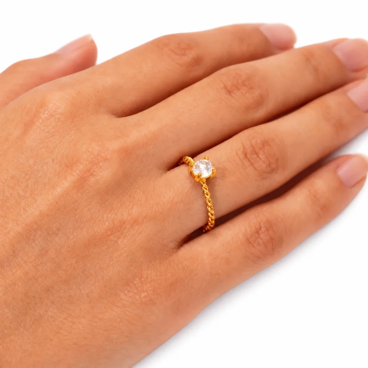Ring Twisted Band 3 mm Round CZ Gold-Plated Stainless Steel