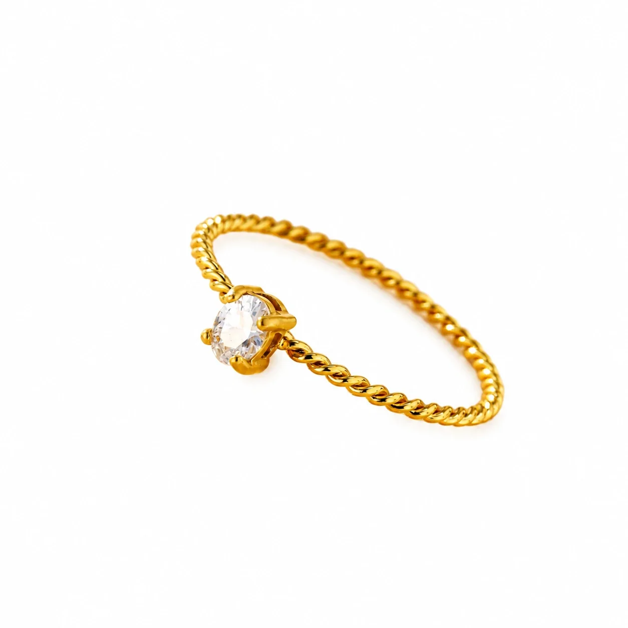 Ring Twisted Band 3 mm Round CZ Gold-Plated Stainless Steel