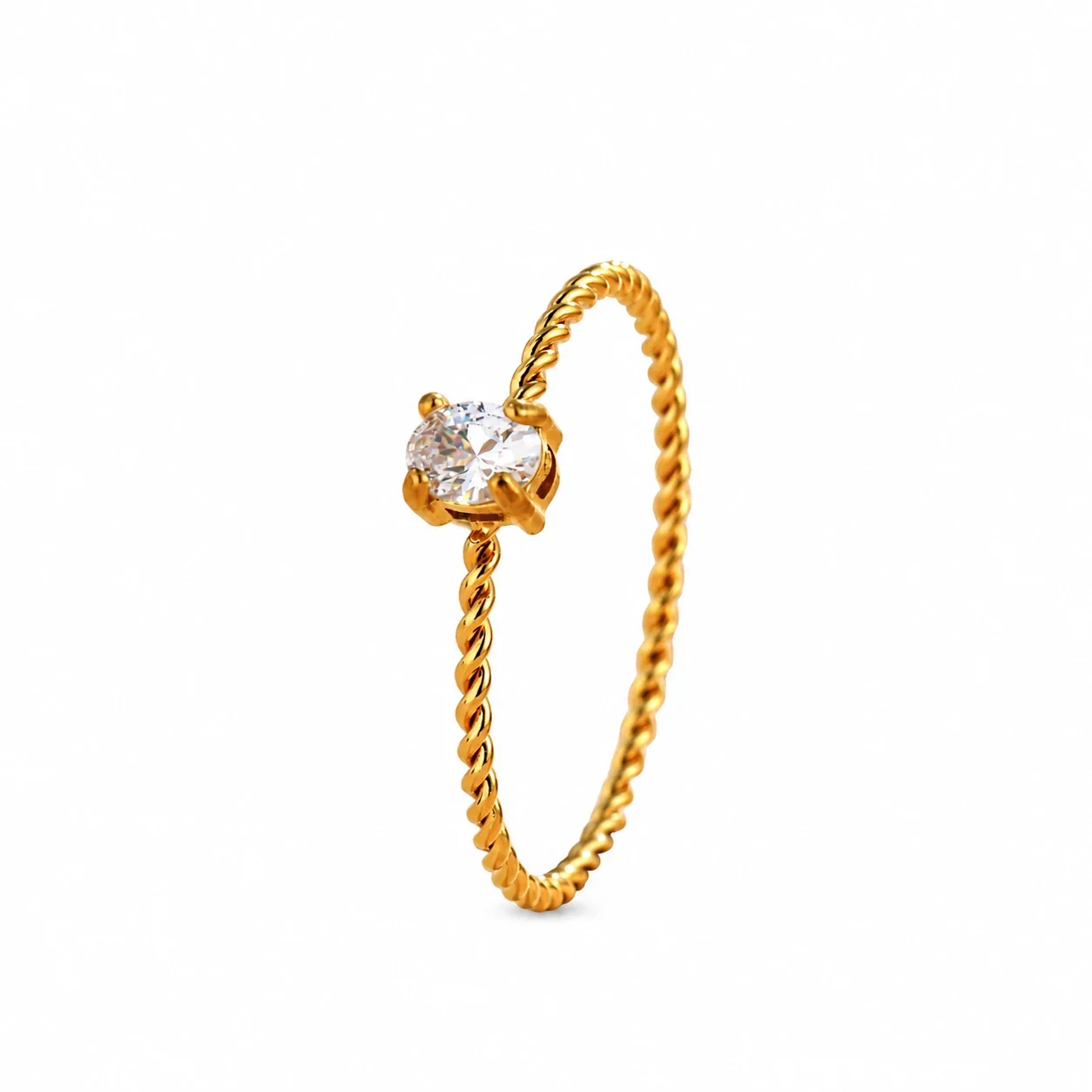Ring Twisted Band 3 mm Round CZ Gold-Plated Stainless Steel