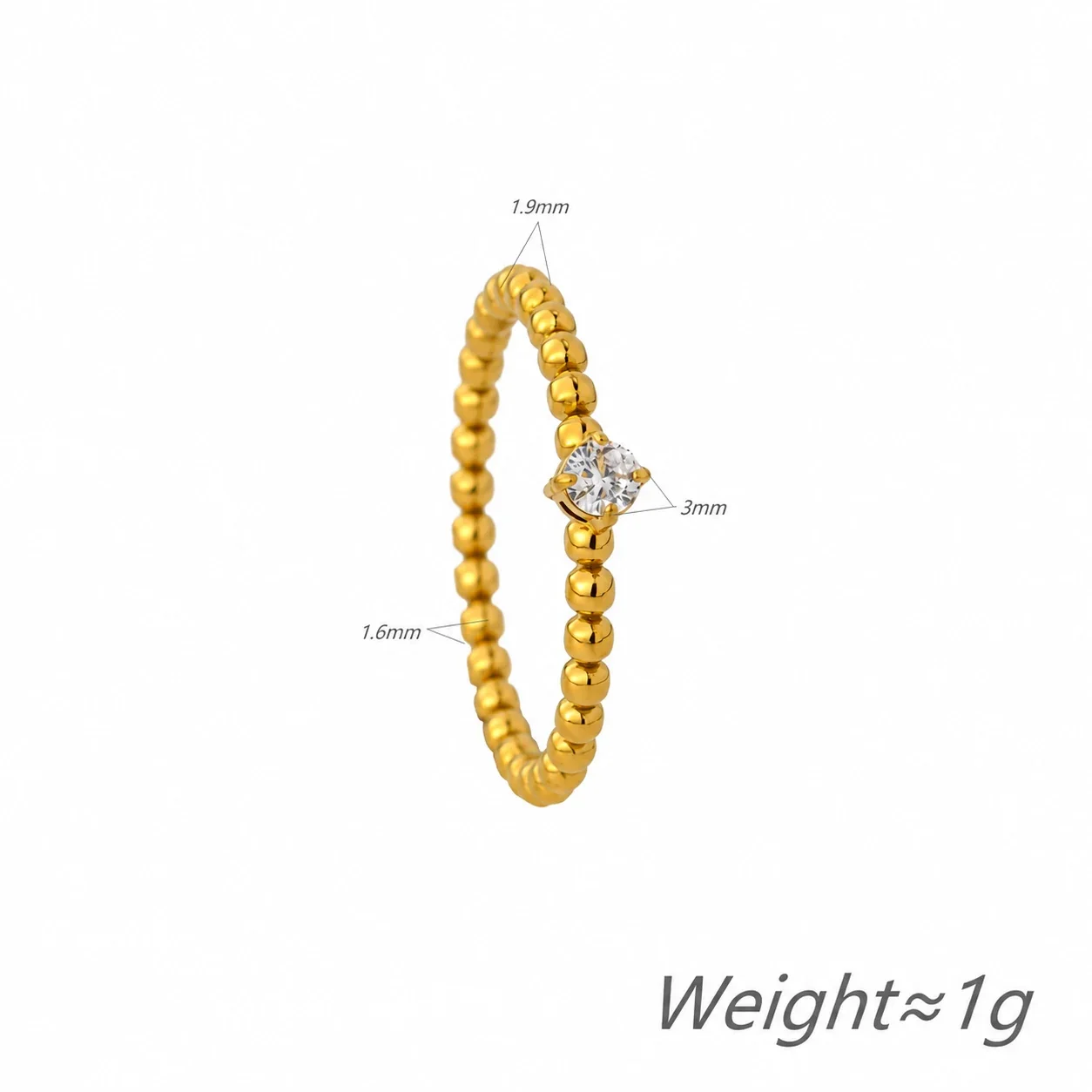 Ring Twisted Band 3 mm Round CZ Gold-Plated Stainless Steel