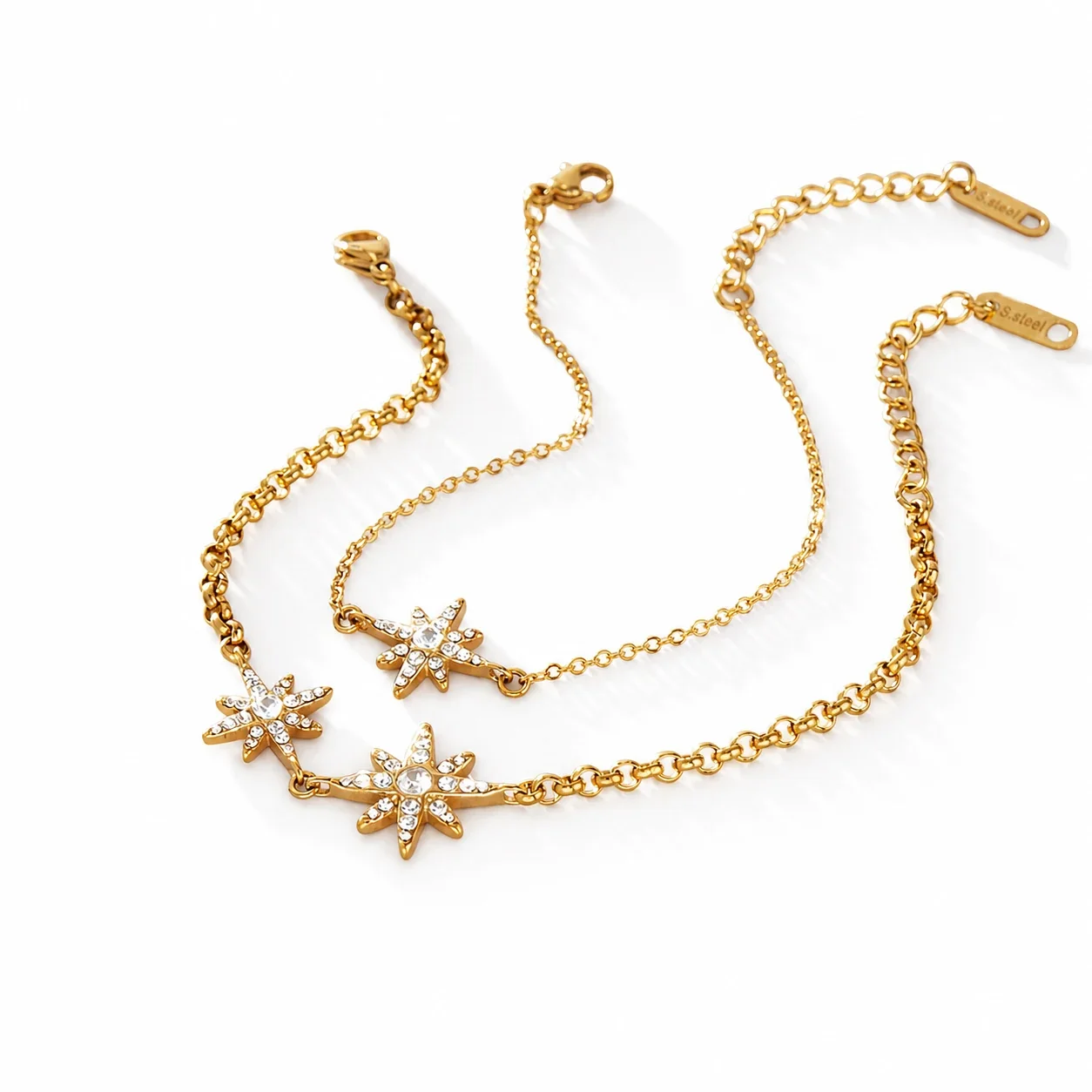 Radiant Gold-Plated 316L Steel Starburst Crystal Bracelet