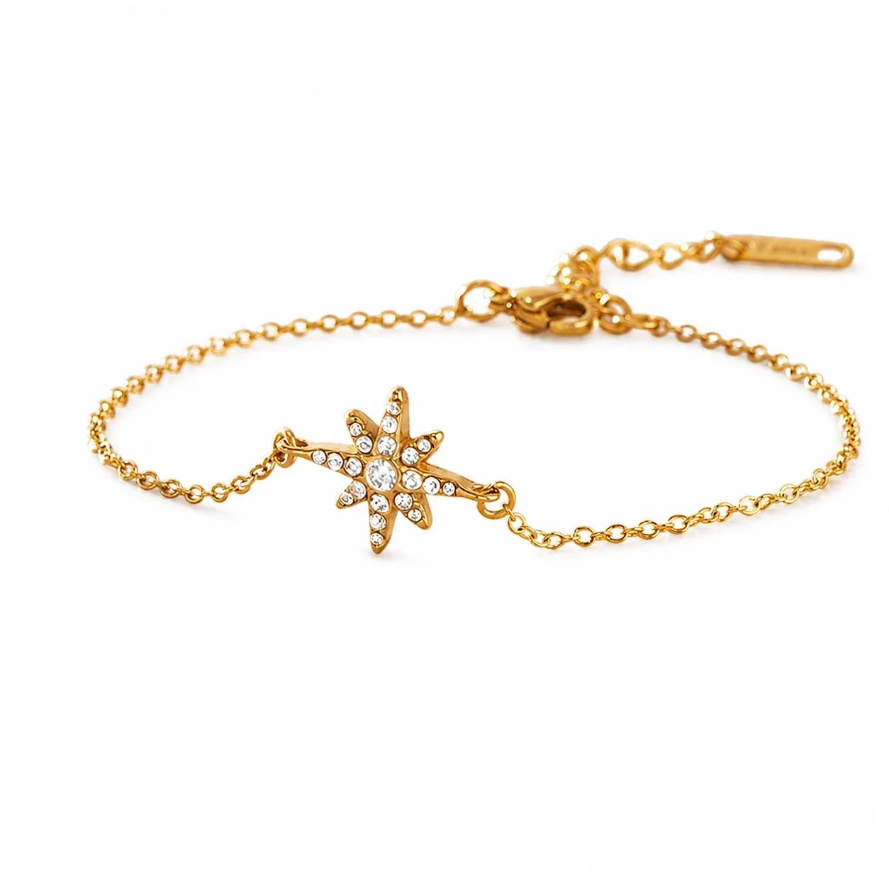 Radiant Gold-Plated 316L Steel Starburst Crystal Bracelet