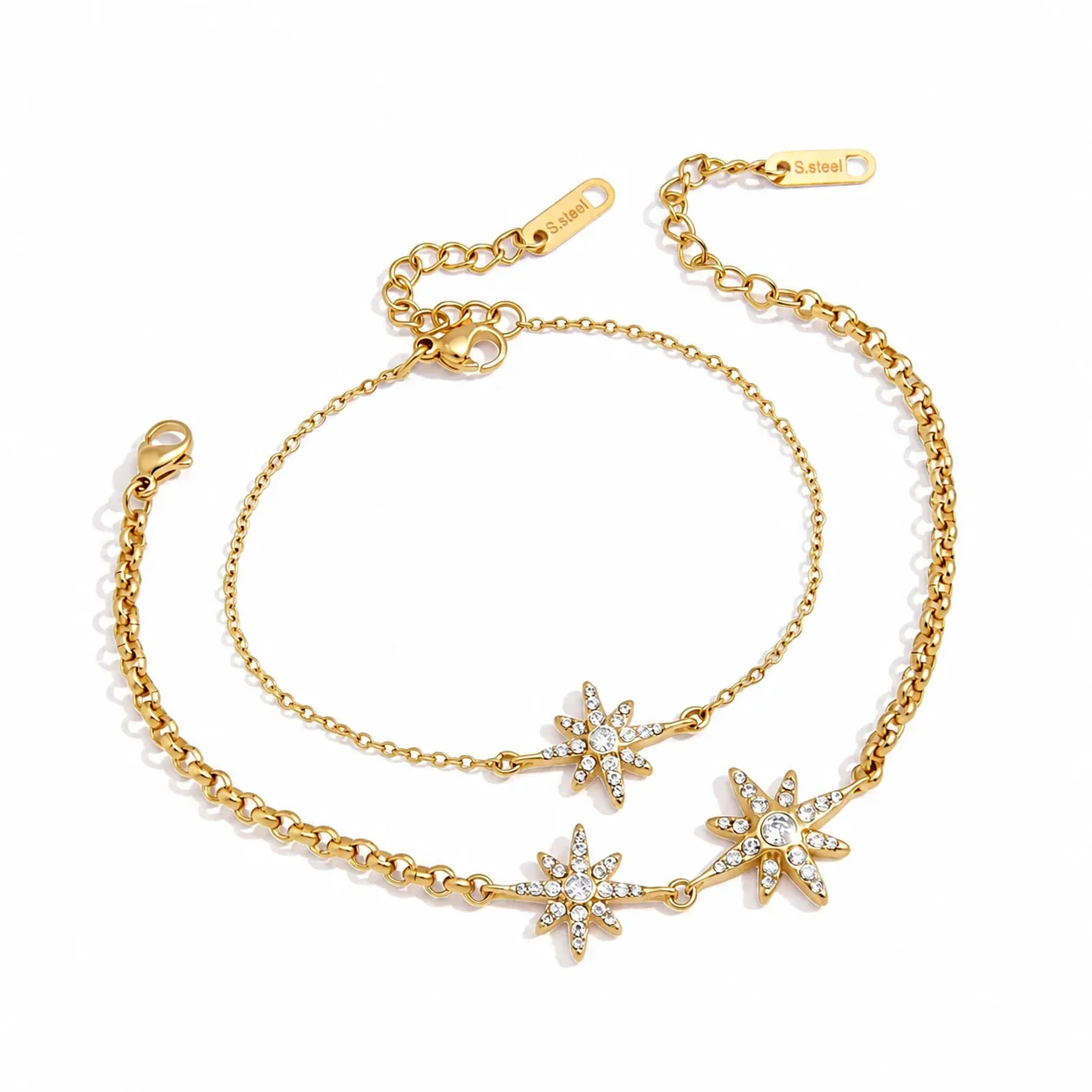 Radiant Gold-Plated 316L Steel Starburst Crystal Bracelet