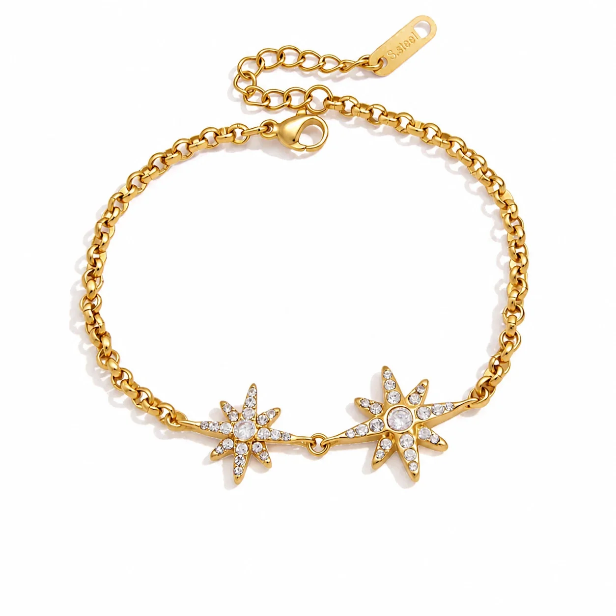Radiant Gold-Plated 316L Steel Starburst Crystal Bracelet - Gold Star Single