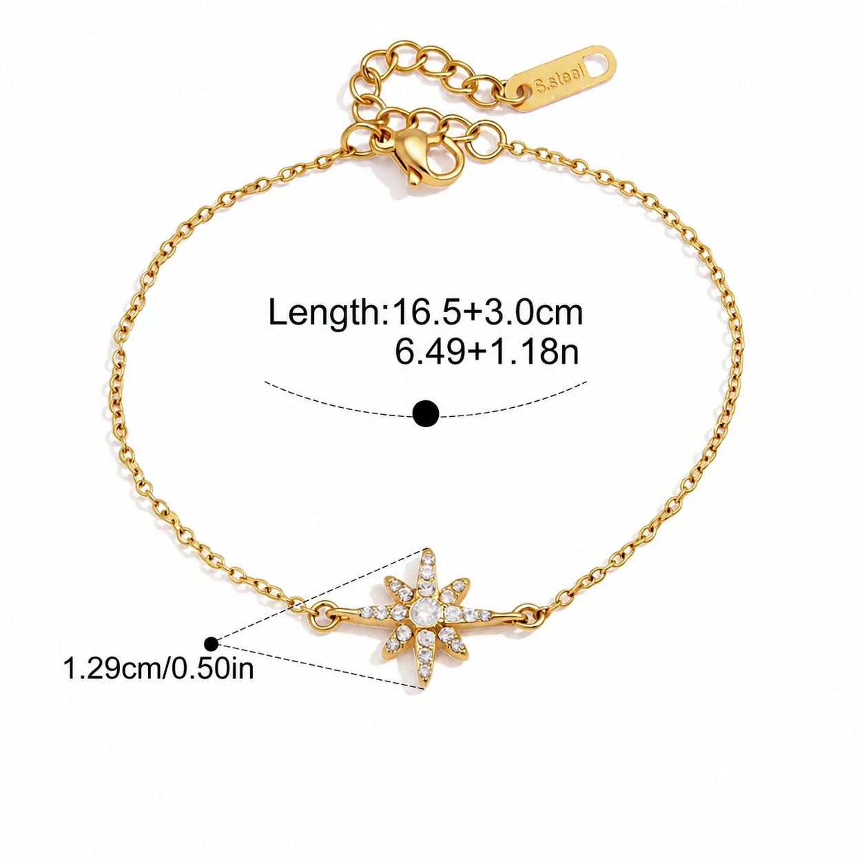 Radiant Gold-Plated 316L Steel Starburst Crystal Bracelet - Gold Star Double