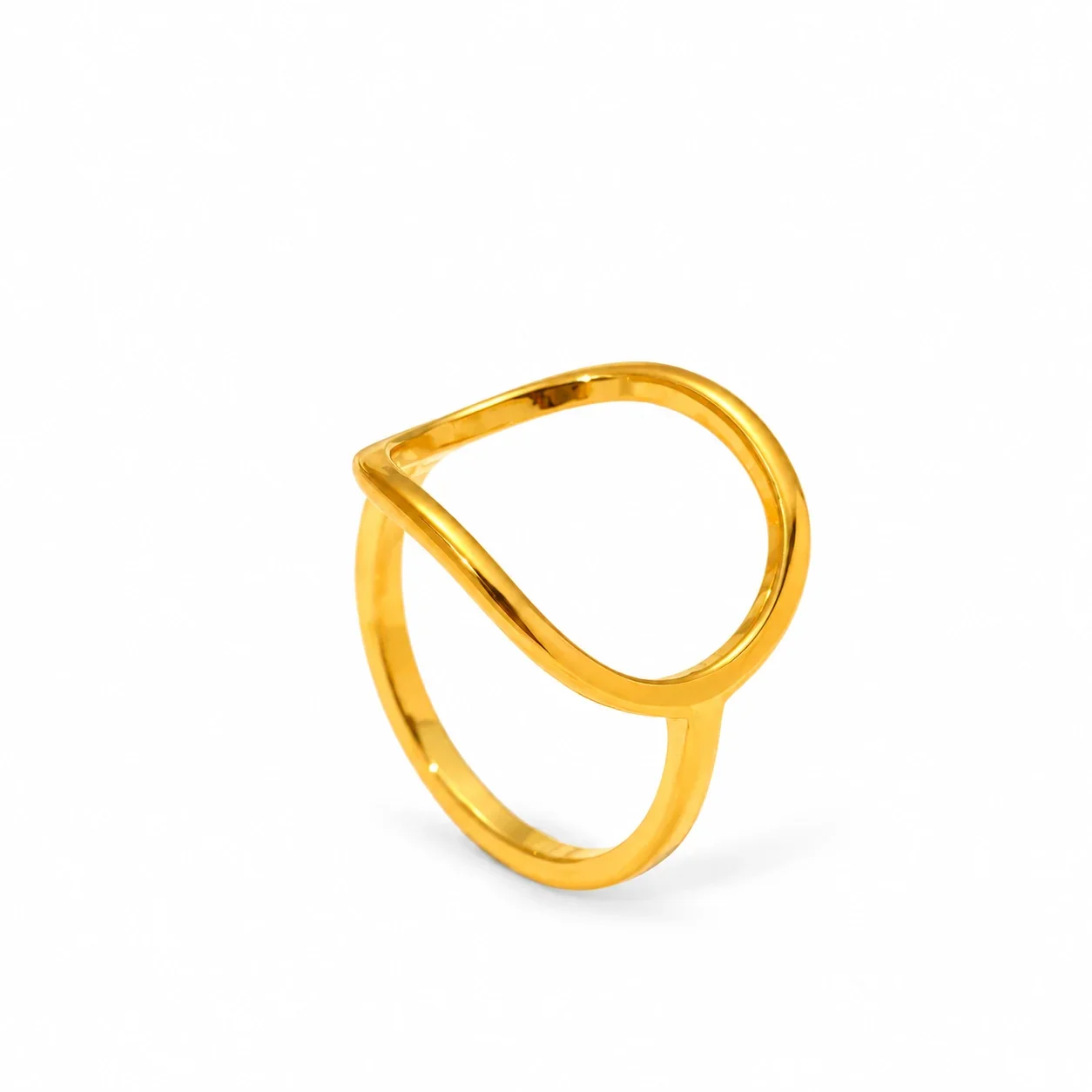 Open Circle Crossover Ring, Gold-Plated Stainless Steel