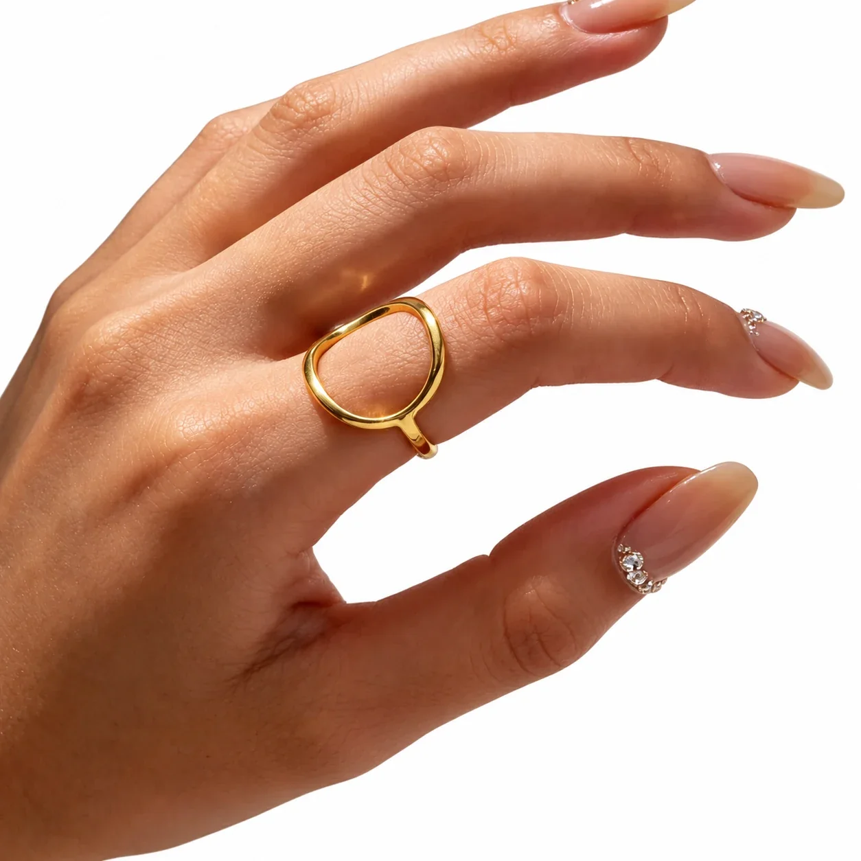 Open Circle Crossover Ring, Gold-Plated Stainless Steel