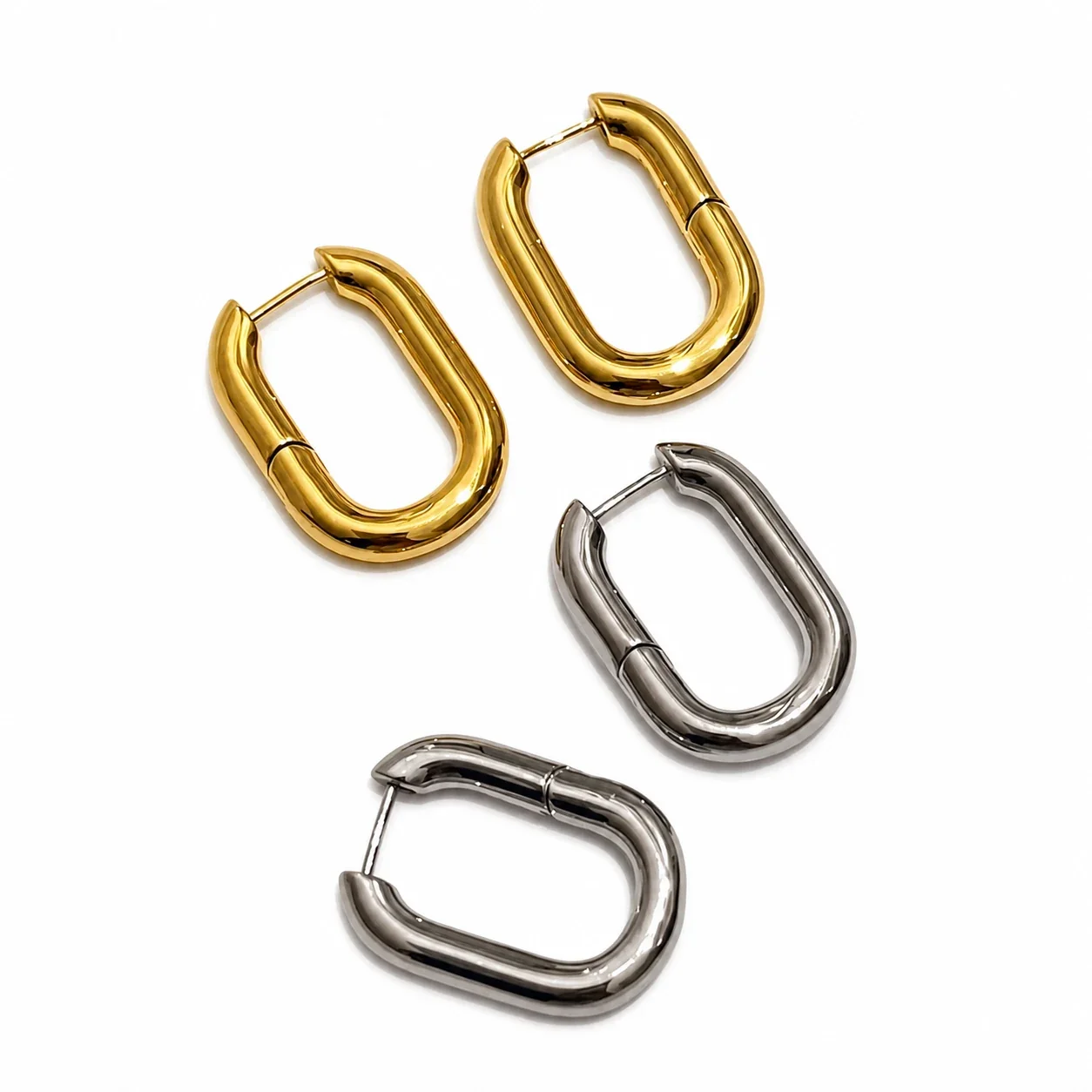 Sculpted Stainless Steel U-Shaped Hoop Earrings