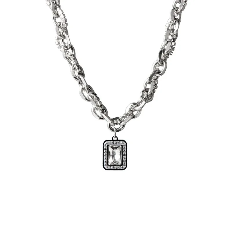 Bold Silver-Plated Cuban Link Baguette Pendant Necklace