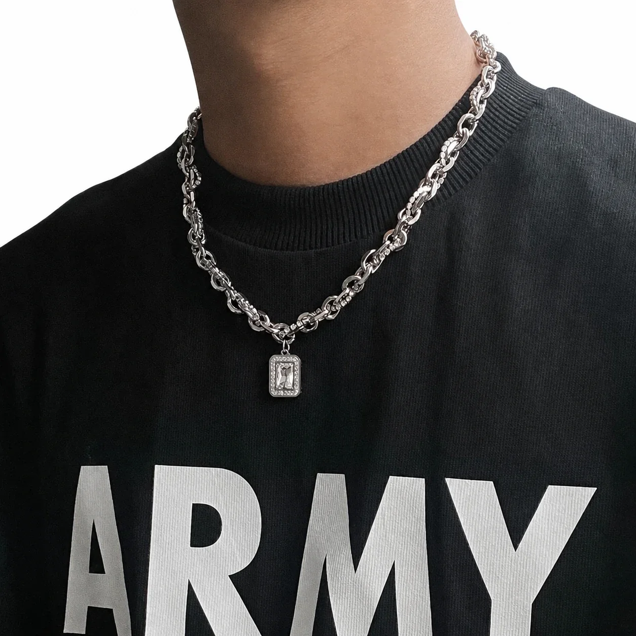 Bold Silver-Plated Cuban Link Baguette Pendant Necklace