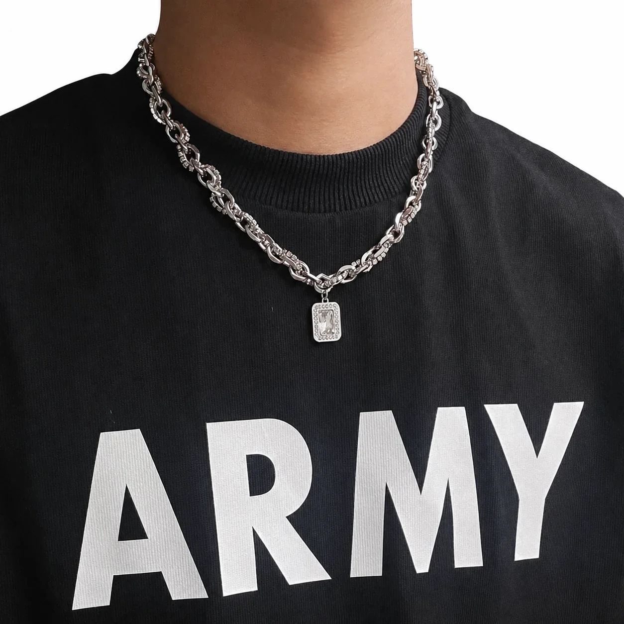 Bold Silver-Plated Cuban Link Baguette Pendant Necklace