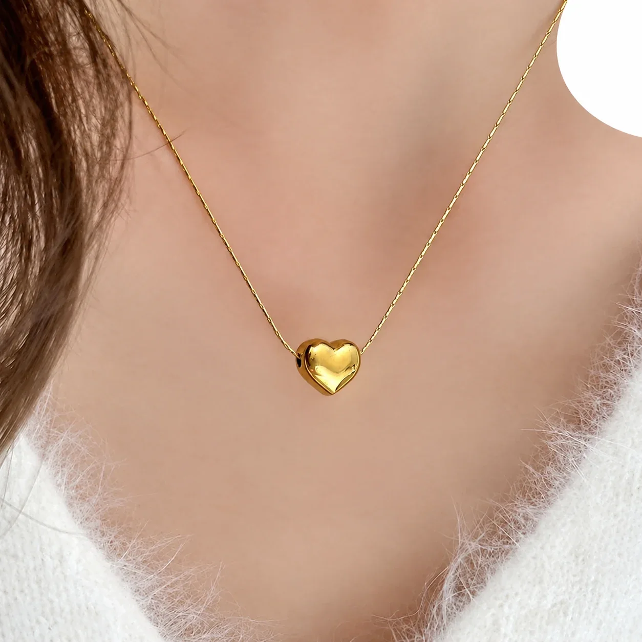 Hartketting met bol hartje, 18K verguld roestvrij staal productfoto