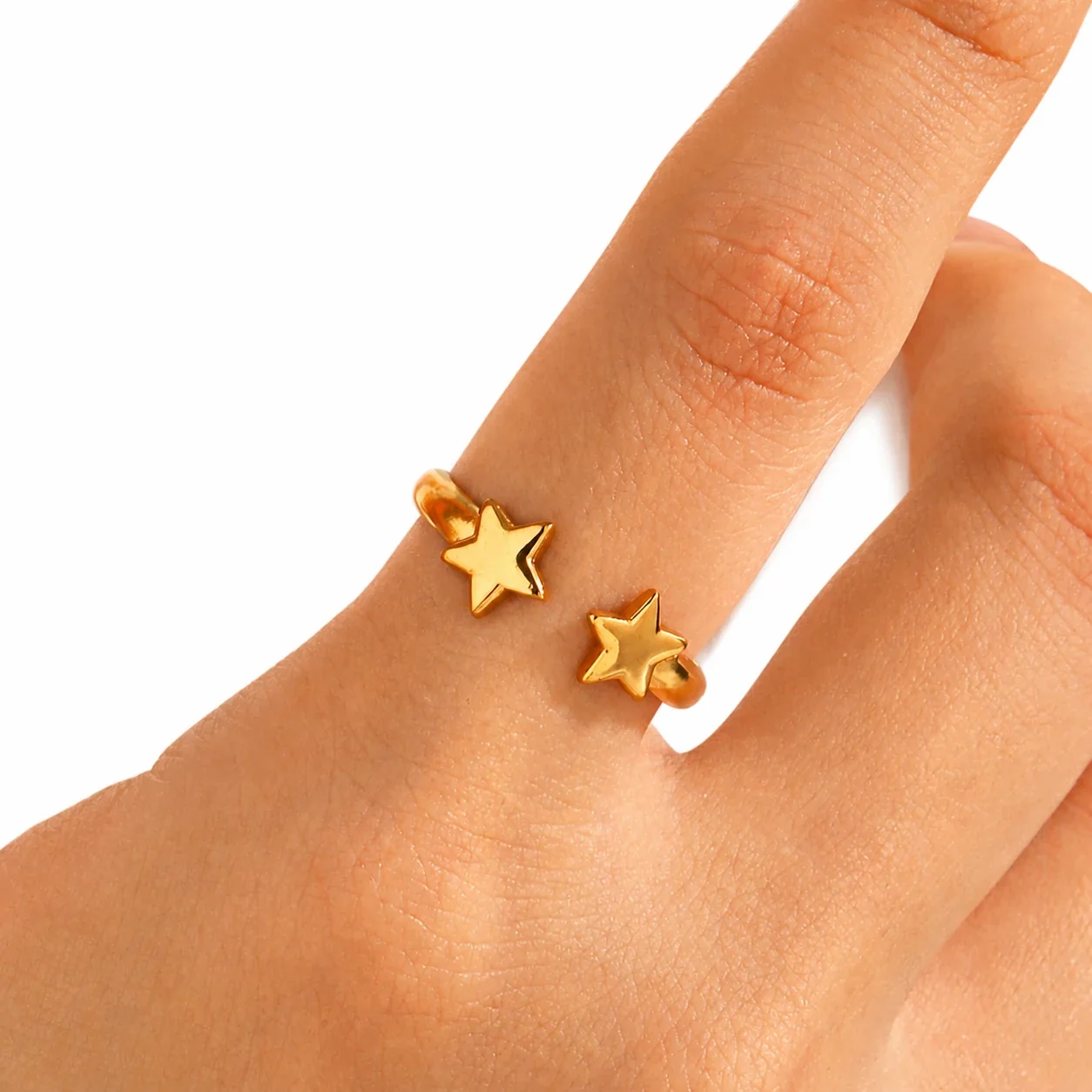 Celestial Gold-Plated Open-Front Double Star Ring