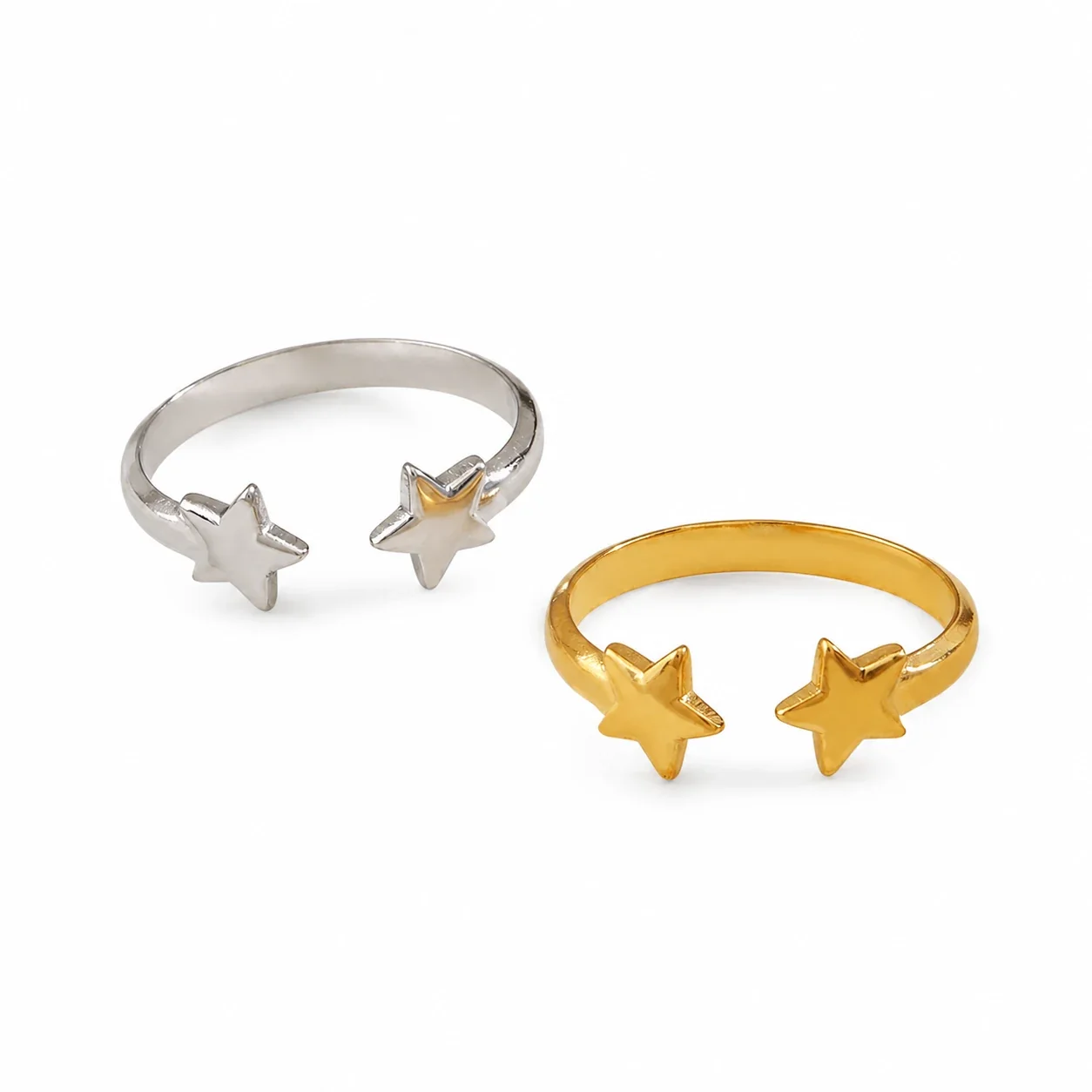 Celestial Gold-Plated Open-Front Double Star Ring
