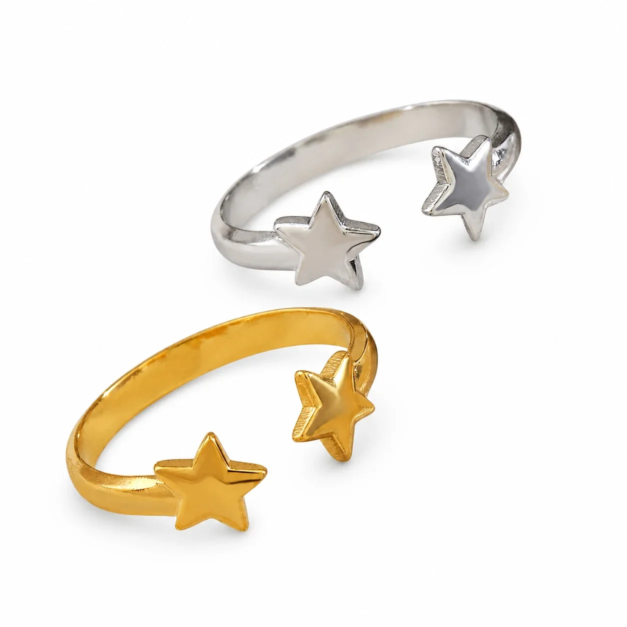 Celestial Gold-Plated Open-Front Double Star Ring