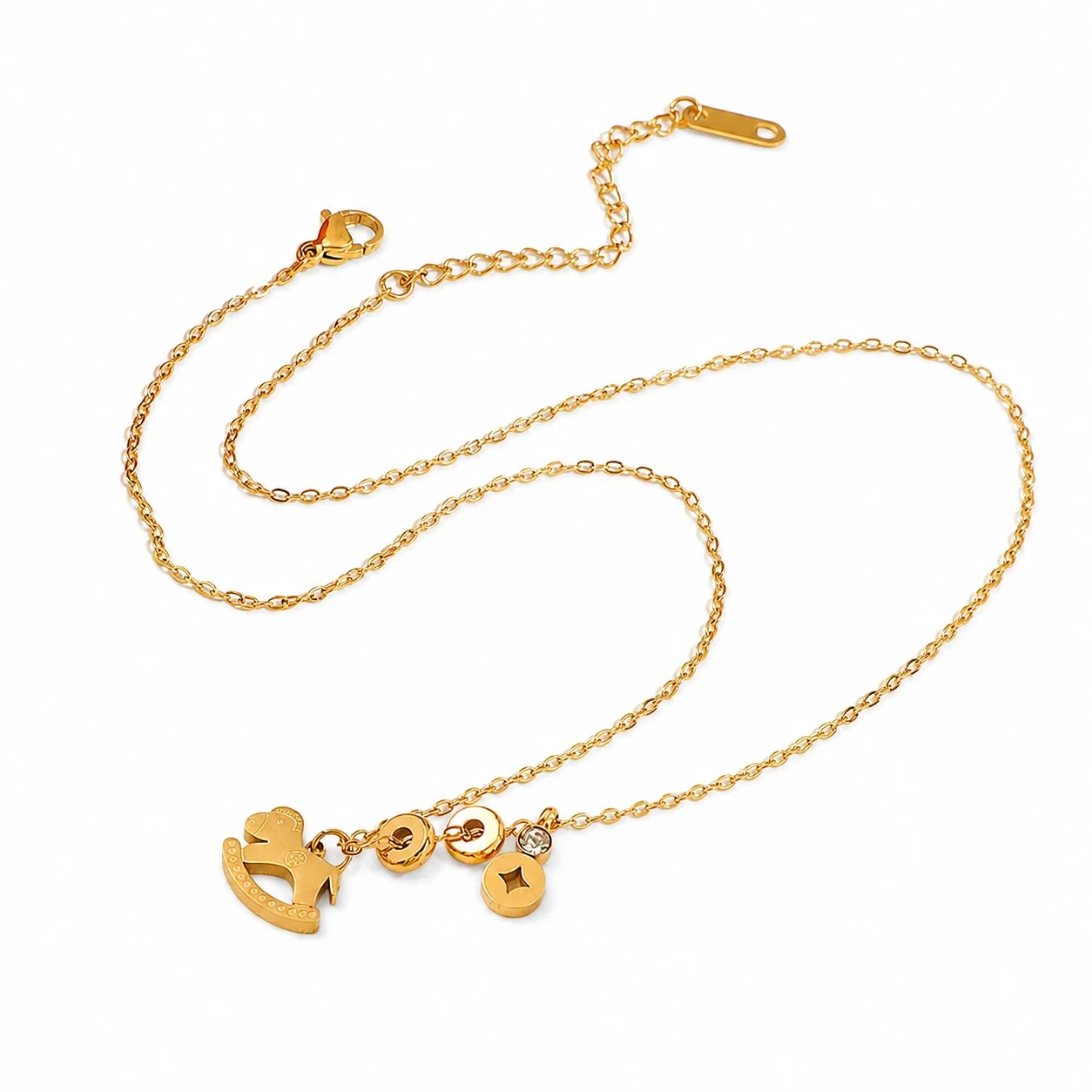 Playful Gold-Plated Rocking Horse Coin Charm Necklace