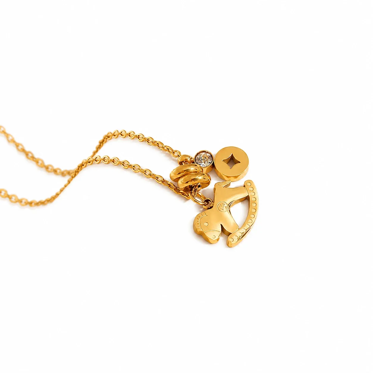 Playful Gold-Plated Rocking Horse Coin Charm Necklace