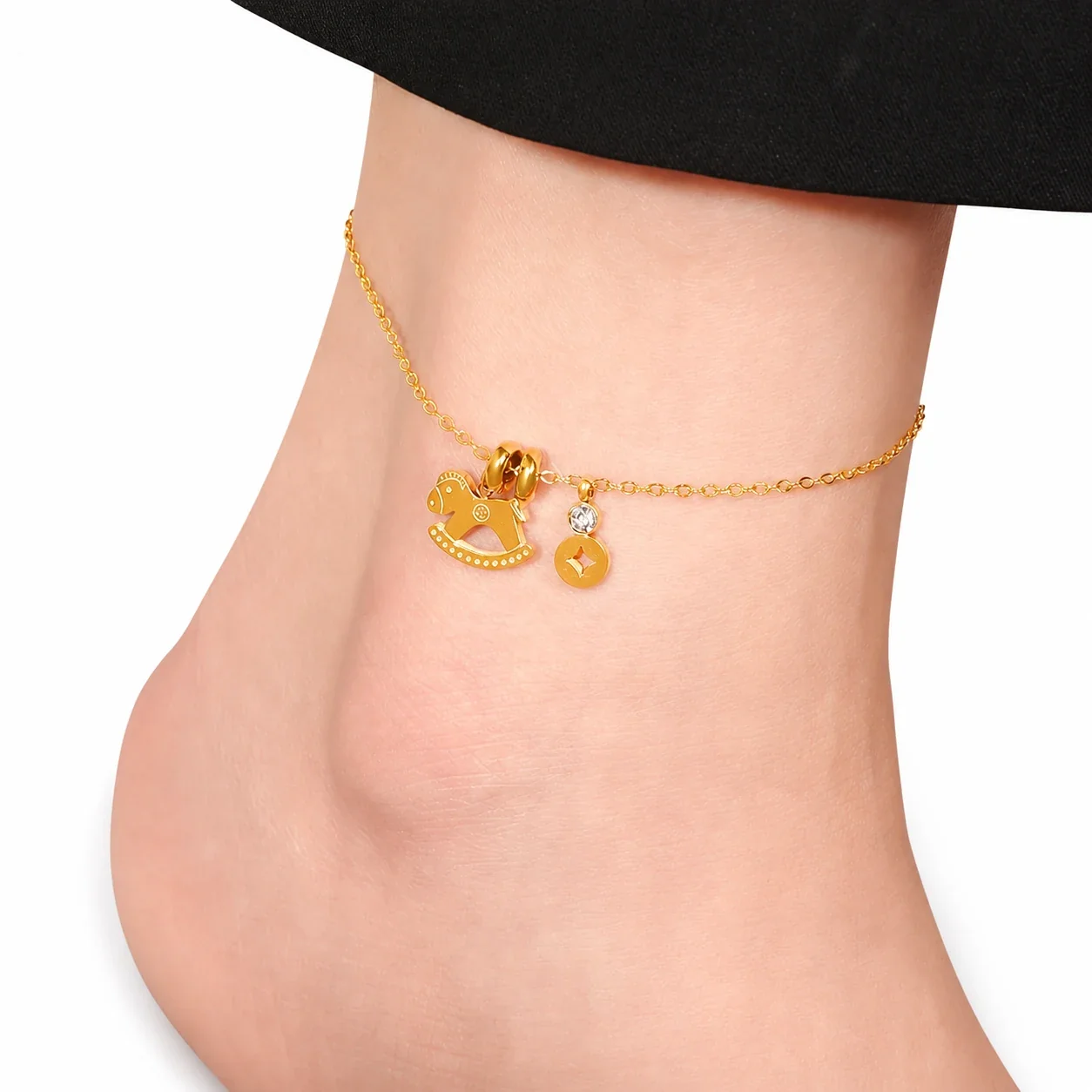 Playful Gold-Plated Rocking Horse Coin Charm Necklace