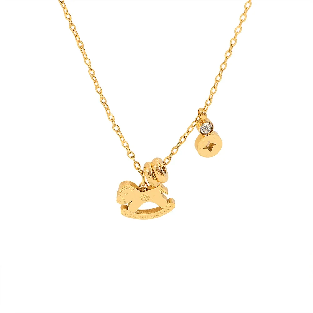 Playful Gold-Plated Rocking Horse Coin Charm Necklace
