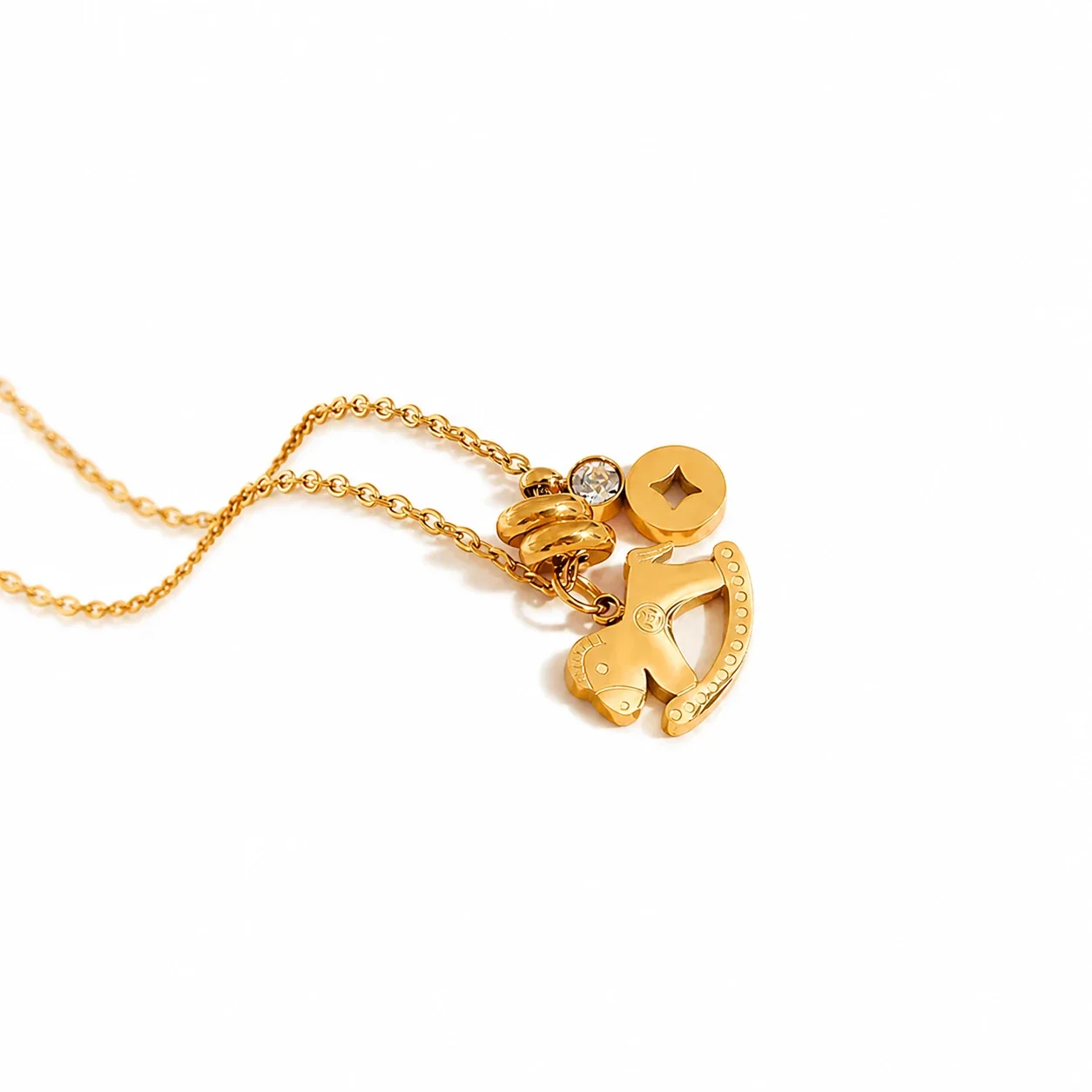 Playful Gold-Plated Rocking Horse Coin Charm Necklace - Gold Horse Coin