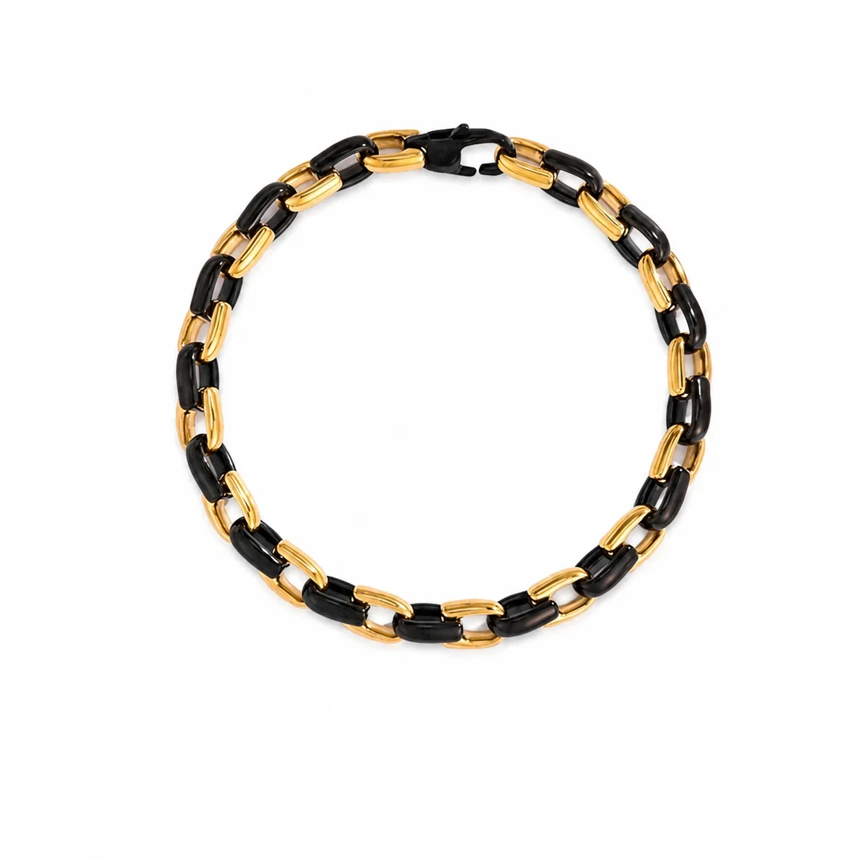 Bold 316 Stainless Steel Box Link Chain Bracelet - Gold Black -Tone