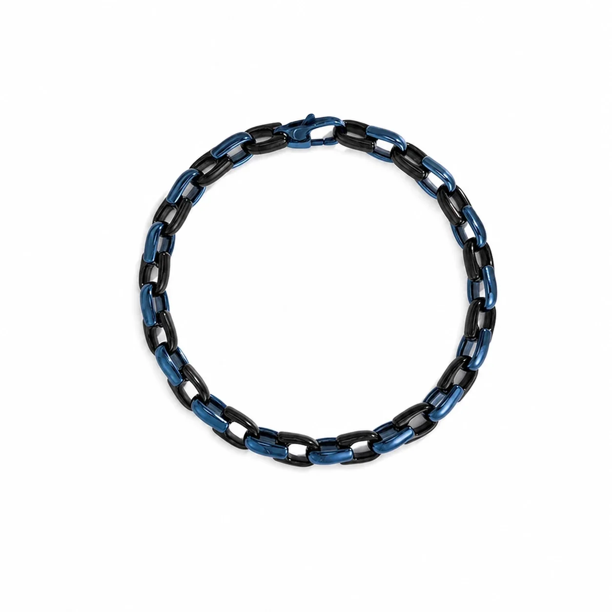 Bold 316 Stainless Steel Box Link Chain Bracelet - Blue Black -Tone