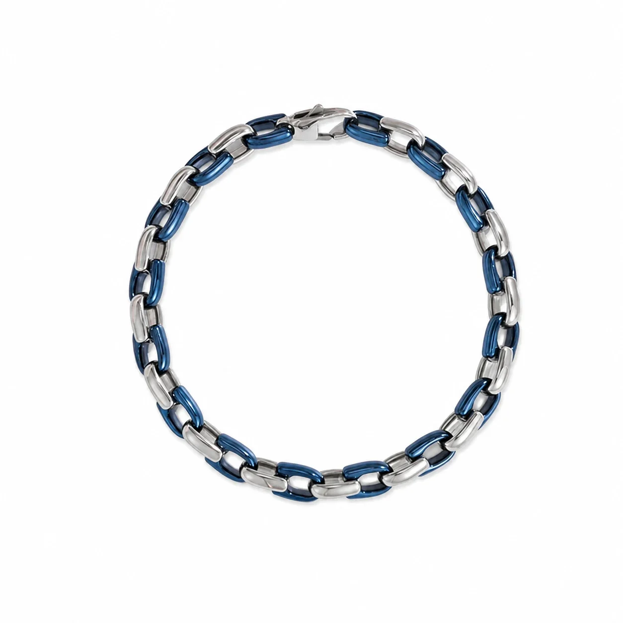 Bold 316 Stainless Steel Box Link Chain Bracelet - Blue Silver -Tone