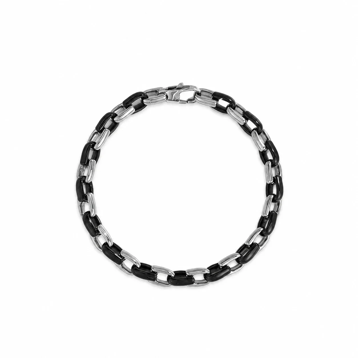 Bold 316 Stainless Steel Box Link Chain Bracelet - Black Silver -Tone