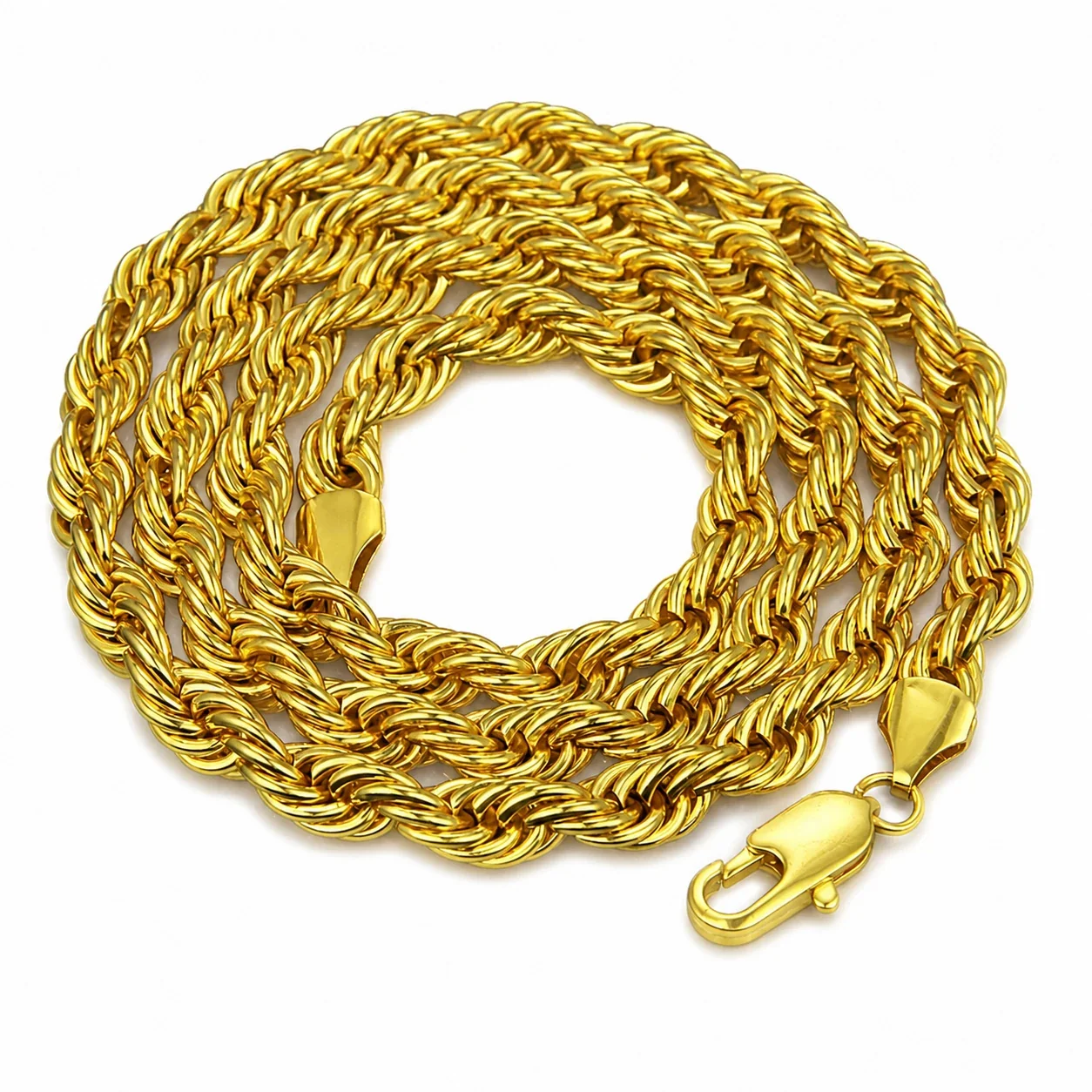 Bold Gold-Plated Stainless Steel Rope Chain Necklace