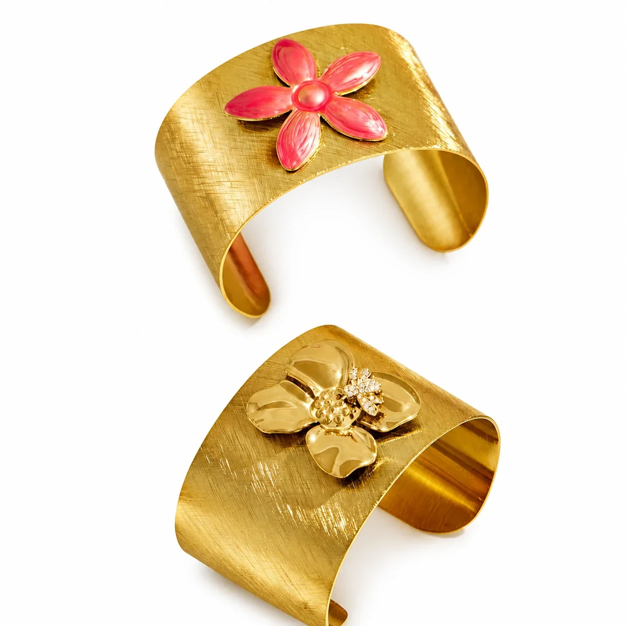 Brushed Floral 18K Gold-Plated 316 Cuff Bracelet