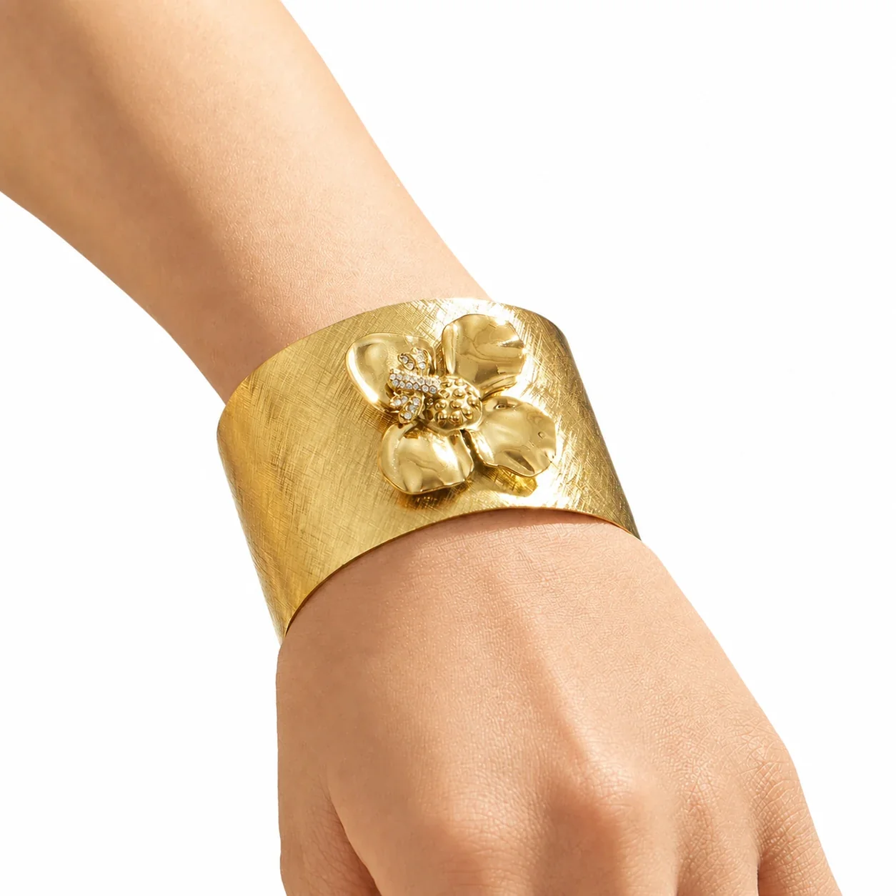 Brushed Floral 18K Gold-Plated 316 Cuff Bracelet